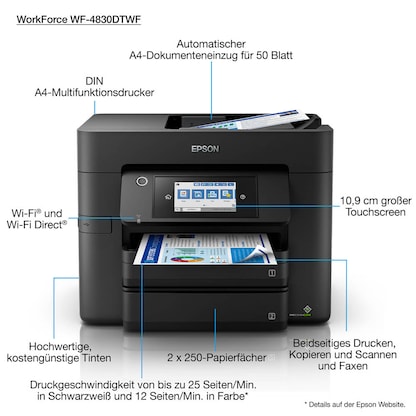 Artikelbild 27 für AKTION: EPSON WorkForce Pro WF-4830DTWF 4 in 1 Tintenstrahl-Multifunktionsdrucker schwarz mit 25 Euro CashBack, Artikelnummer 280083