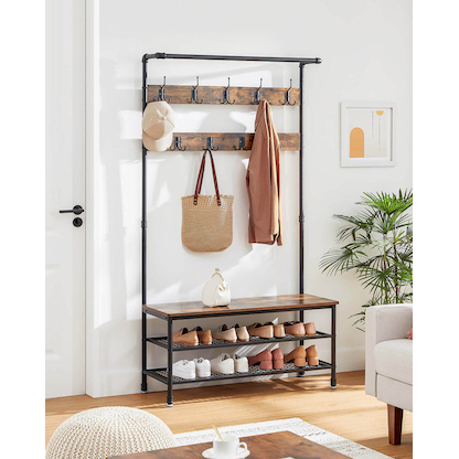 Artikelbild 3 für VASAGLE Garderobenbank mit Haken und Schuhrost HSR47BX braun Holz 100,0 cm, Artikelnummer 291908