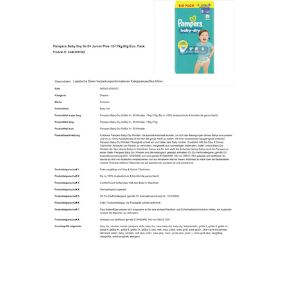 Artikelbild 4 für Pampers® Windeln baby-dry™ BIG PACK Größe Gr.5+ (12-17 kg) für Babys und Kleinkinder, 50 St., Artikelnummer 585319