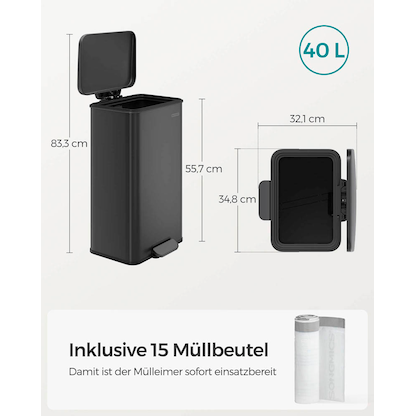 Artikelbild 3 für SONGMICS Mülleimer 40,0 l schwarz, Artikelnummer 291049