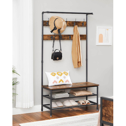 Artikelbild 4 für VASAGLE Garderobenbank mit Haken und Schuhrost HSR47BX braun Holz 100,0 cm, Artikelnummer 291908