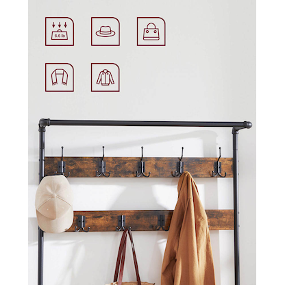Artikelbild 6 für VASAGLE Garderobenbank mit Haken und Schuhrost HSR47BX braun Holz 100,0 cm, Artikelnummer 291908
