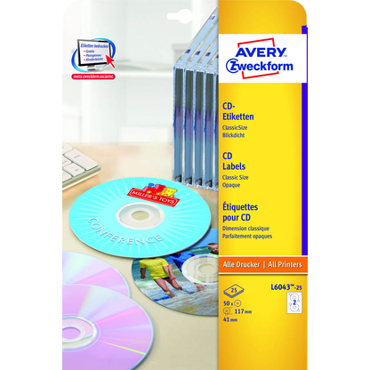 Artikelbild 2 für 50 AVERY Zweckform CD-Etiketten L6043-25 weiß, Artikelnummer 601904