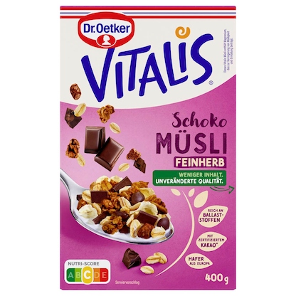 Artikelbild 20 für Dr. Oetker VITALIS Schoko FEINHERB Müsli 400,0 g, Artikelnummer 546004