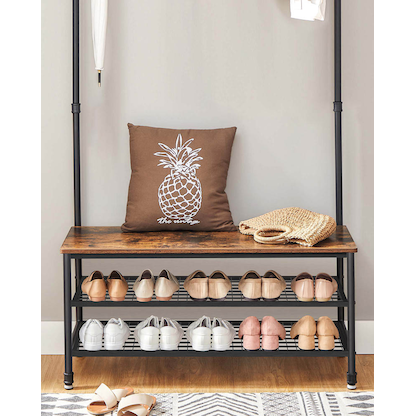 Artikelbild 7 für VASAGLE Garderobenbank mit Haken und Schuhrost HSR47BX braun Holz 100,0 cm, Artikelnummer 291908