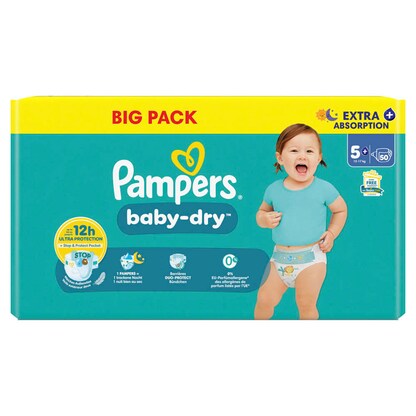 Artikelbild 2 für Pampers® Windeln baby-dry™ BIG PACK Größe Gr.5+ (12-17 kg) für Babys und Kleinkinder, 50 St., Artikelnummer 585319