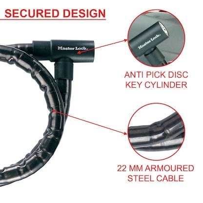 Artikelbild 4 für Master Lock® Fahrradschloss 8115EURDPS schwarz 1,2 m, Artikelnummer 727341