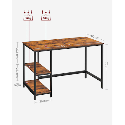 Artikelbild 2 für VASAGLE Schreibtisch braun rechteckig, 4-Fuß-Gestell schwarz 120,0 x 60,0 cm, Artikelnummer 291959