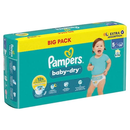 Artikelbild für Pampers® Windeln baby-dry™ BIG PACK Größe Gr.5+ (12-17 kg) für Babys und Kleinkinder, 50 St., Artikelnummer 585319