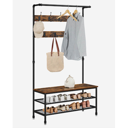 Artikelbild 9 für VASAGLE Garderobenbank mit Haken und Schuhrost HSR47BX braun Holz 100,0 cm, Artikelnummer 291908