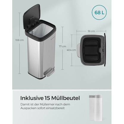 Artikelbild 3 für SONGMICS Mülleimer 68,0 l edelstahl, Artikelnummer 291079