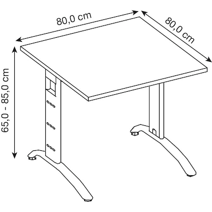 Artikelbild 2 für HAMMERBACHER FS08 höhenverstellbarer Schreibtisch nussbaum quadratisch, C-Fuß-Gestell silber 80,0 x 80,0 cm, Artikelnummer 866588