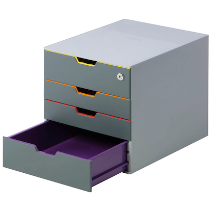 Artikelbild 3 für DURABLE Schubladenbox VARICOLOR® SAFE dunkelgrau mit bunten Farblinien 760627, DIN A4 mit 4 Schubladen, Artikelnummer 265001
