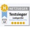 Auszeichnung von Netzsieger: Testsieger im Bereich Ladegeräte 2016, verliehen an Ansmann Powerline 5 Pro, mit 5 von 5 goldenen Bewertungspunkten.