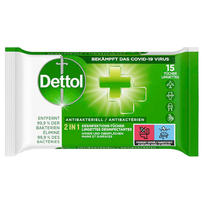 Artikelbild 5 für Dettol Desinfektionstücher ANTIBAKTERIELL 2in1 1-lagig weiß, 15 St., Artikelnummer 968154