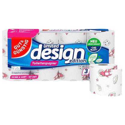 Artikelbild für GUT&GÜNSTIG Toilettenpapier limited design 3-lagig, 8 Rollen, Artikelnummer 990566