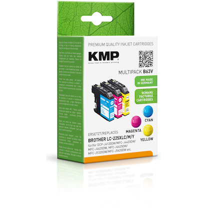 Artikelbild 2 für KMP B63V cyan, magenta, gelb Druckerpatronen kompatibel zu brother LC-225XL C/M/Y, 3er-Set, Artikelnummer 365292