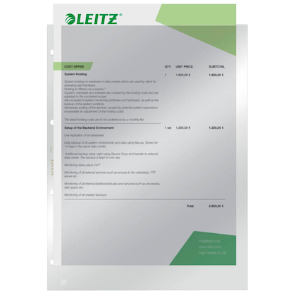 Artikelbild 2 für 100 LEITZ Prospekthüllen 4744 DIN A4 glasklar glatt 0,08 mm, Artikelnummer 154153