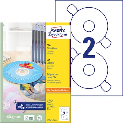 Artikelbild 11 für 200 AVERY Zweckform CD-Etiketten L6043-100 weiß, Artikelnummer 345397