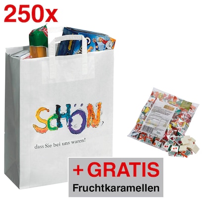 Artikelbild 12 für AKTION: 250 VP Papier-Tragetaschen Topcraft weiß 26,0 x 33,0 cm + GRATIS Böhme Fruchtkaramellen 250,0 g, Artikelnummer 743887