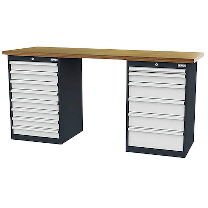 Artikelbild für Simplaflex® Systemeinrichter Werkbank C-Line anthrazit, RAL 7016, lichtgrau, RAL 7035 14 Schubladen 200,0 x 60,0 x 96,0 cm, Artikelnummer 683908