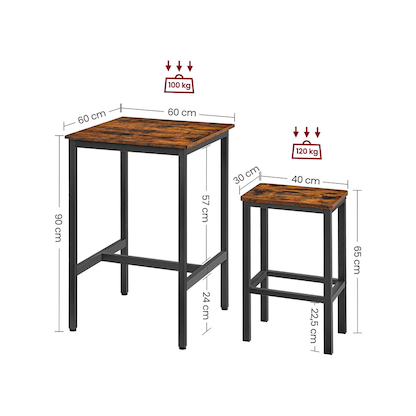 Artikelbild 7 für VASAGLE Bartisch-Set, schwarz Holz, Metall, 3-teilig, Artikelnummer 290359