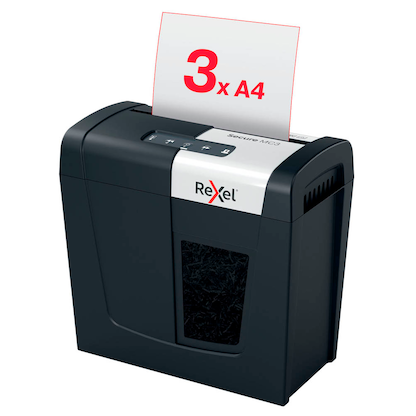 Artikelbild 9 für Rexel Secure MC3 Aktenvernichter mit Partikelschnitt P-5, 2 x 15 mm, bis 3 Blatt, schwarz, Artikelnummer 437147