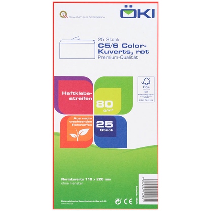 Artikelbild 2 für ÖKI Briefumschläge DIN lang ohne Fenster rot haftklebend 25 St., Artikelnummer 511869