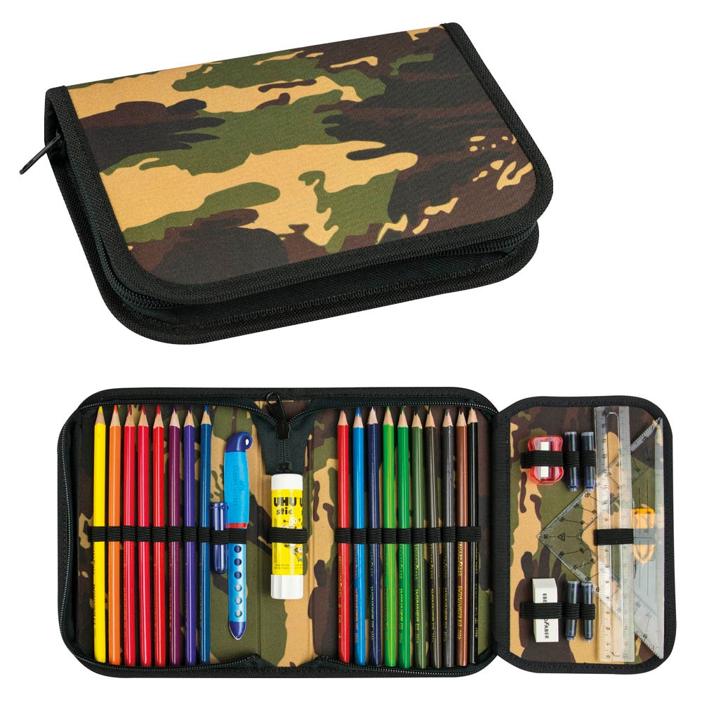 Giotto Tris Federmäppchen Mit 3 Reißverschlüssen – Camouflage Grau, Wasserdichtes 900D Polyester