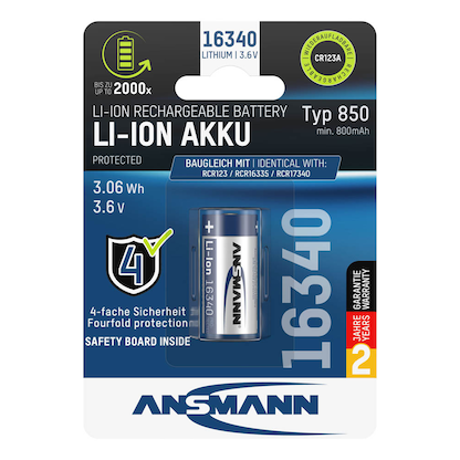 Artikelbild 18 für ANSMANN Akku CR123A 16340 850 mAh, Artikelnummer 776007