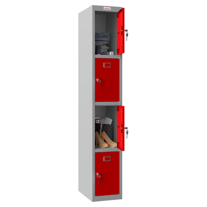 Artikelbild für phoenix Spind Locker grau, rot PL1430GRK, 4 Schließfächer 30,0 x 50,0 x 183,0 cm, Artikelnummer 170736
