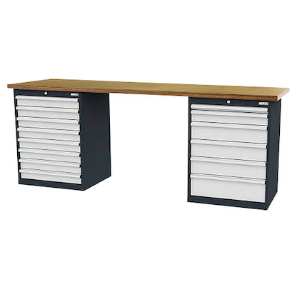 Artikelbild für Simplaflex® Systemeinrichter Werkbank C-Line anthrazit, RAL 7016, lichtgrau, RAL 7035 14 Schubladen 250,0 x 60,0 x 96,0 cm, Artikelnummer 683929