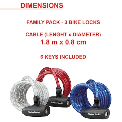 Artikelbild 7 für 3 Master Lock® Fahrradschlösser 8127EURTRI mehrfarbig 1,8 m, Artikelnummer 727352
