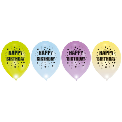 Artikelbild für amscan® Luftballons LED Happy Birthday bunt, 4 St., Artikelnummer 221719