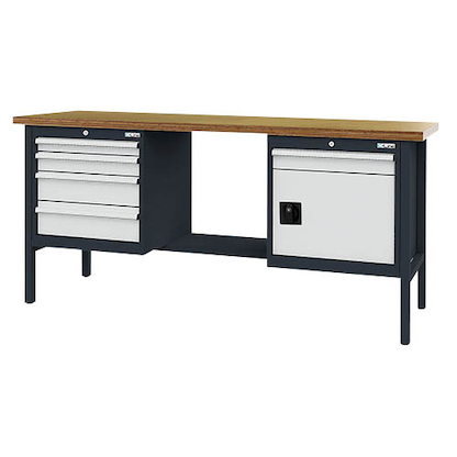 Artikelbild für Simplaflex® Systemeinrichter Werkbank C-Line anthrazit, RAL 7016, lichtgrau, RAL 7035 4 Schubladen 200,0 x 60,0 x 96,0 cm, Artikelnummer 683799