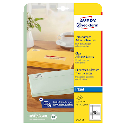 Artikelbild 2 für 1.200 AVERY Zweckform Folien-Adressetiketten J4720-25 transparent 45,7 x 21,2 mm, Artikelnummer 345306