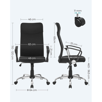 Artikelbild 3 für SONGMICS Bürostuhl, OBN034B01 Stoff schwarz, Gestell silber, Artikelnummer 262778