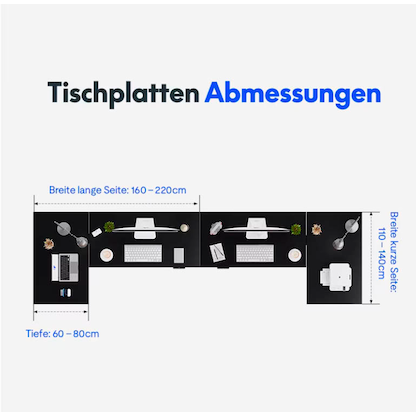 Artikelbild 5 für FlexiSpot E7L elektrisch höhenverstellbares Schreibtischgestell schwarz ohne Tischplatte, T-Fuß-Gestell schwarz 127,5 - 210,0 x 60,0 - 80,0 cm, Artikelnummer 445047