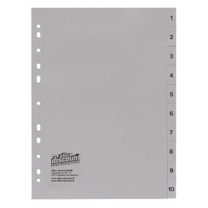 Artikelbild 2 für 2 + 1 GRATIS: office discount Ordnerregister DIN A4 Vollformat 1-10 grau 10-teilig, 2 Satz + GRATIS 1 Satz, Artikelnummer 715318