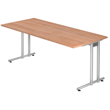 Artikelbild für HAMMERBACHER NS19 Schreibtisch nussbaum rechteckig, C-Fuß-Gestell silber 180,0 x 80,0 cm, Artikelnummer 858934