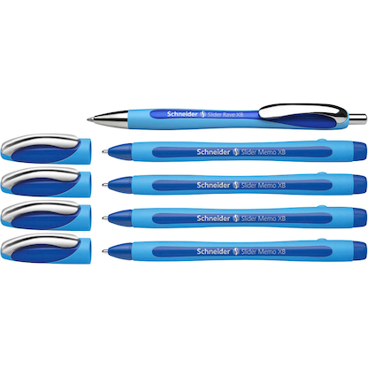 Artikelbild 3 für AKTION: Schneider Kugelschreiber Slider Memo hellblau/dunkelblau, Schreibfarbe: blau, 4 St. + GRATIS Schneider Kugelschreiber Slider Rave XB blau, Artikelnummer 420093