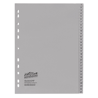 Artikelbild 2 für 2 + 1 GRATIS: office discount Ordnerregister DIN A4 Vollformat 1-31 grau 31-teilig, 2 Satz + GRATIS 1 Satz, Artikelnummer 715375