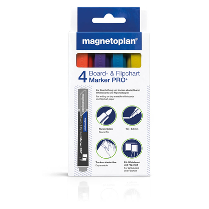 Artikelbild 3 für magnetoplan Pro+ Whiteboard- und Flipchart-Marker farbsortiert 1,5 - 3,0 mm, 4 St., Artikelnummer 846442