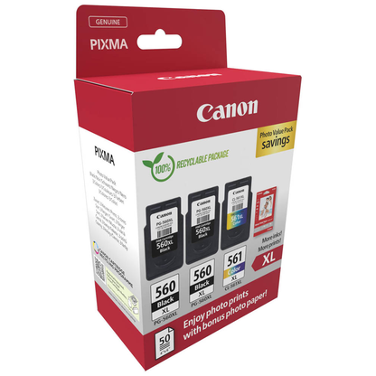 Artikelbild 2 für Canon PG-560XLx2/CL-561XL schwarz, color Druckköpfe + Fotopapier, 3er-Set, Artikelnummer 143569