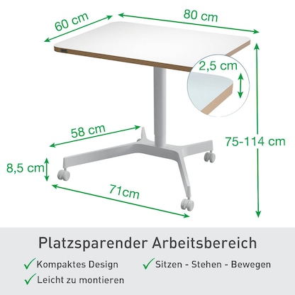 Artikelbild 7 für AKTION: LEITZ Ergo höhenverstellbarer Schreibtisch weiß rechteckig, 4-Fuß-Gestell weiß 80,0 x 60,0 cm mit 15 Euro CashBack, Artikelnummer 408348