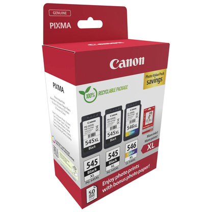 Artikelbild 2 für Canon PG-545XLx2/CL-546XL schwarz, color Druckköpfe + Fotopapier, 3er-Set, Artikelnummer 143588