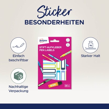 Artikelbild 4 für AVERY Zweckform Stiftetiketten Rahmen, farblich sortiert 10,0 x 50,0 mm, 30 Etiketten, Artikelnummer 588149