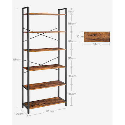 Artikelbild 7 für VASAGLE Bücherregal braun, schwarz 80,0 x 30,0 x 186,0 cm, Artikelnummer 289878