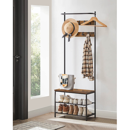 Artikelbild 2 für VASAGLE Garderobenbank mit Haken und Schuhrost HSR411B01 braun, schwarz Metall 64,0 cm, Artikelnummer 438639