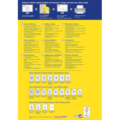 Artikelbild 3 für 525 AVERY Zweckform Adressetiketten J8160-25 weiß 63,5 x 38,1 mm, Artikelnummer 479436